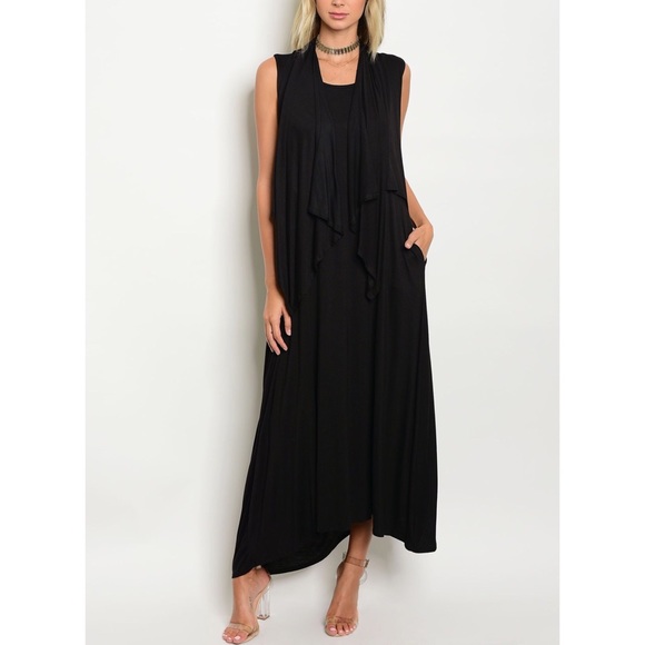 ❗️CLOSING SALE❗️Black Maxi Dress w/ attached Vest - Picture 2 of 3